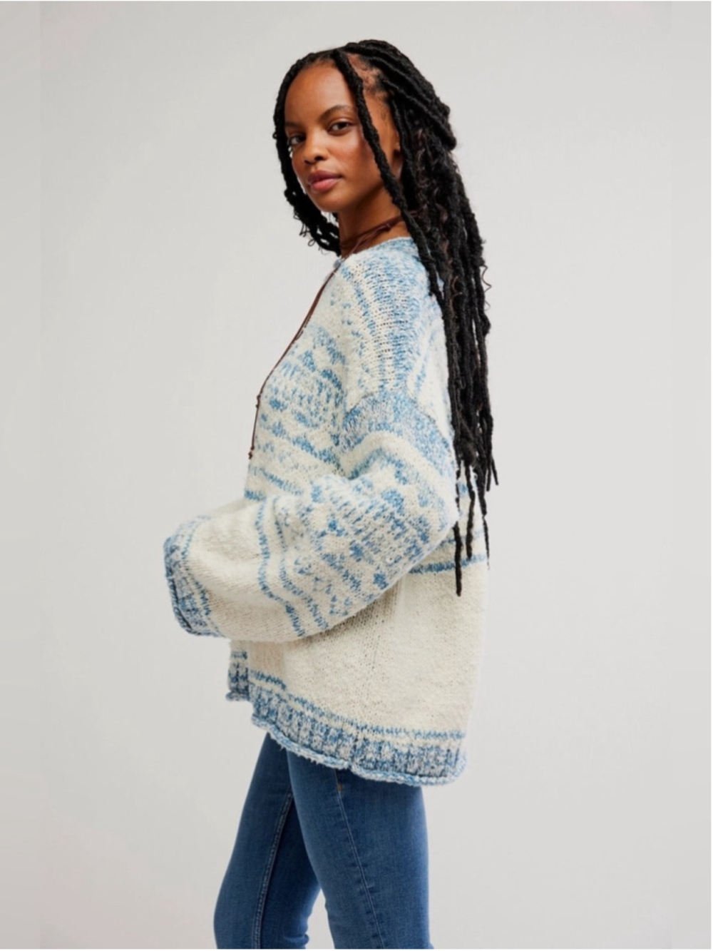 FREE PEOPLE - DANI PATTERN SWEATER IN CLOUD COMBO Size M - Picture 3 of 13
